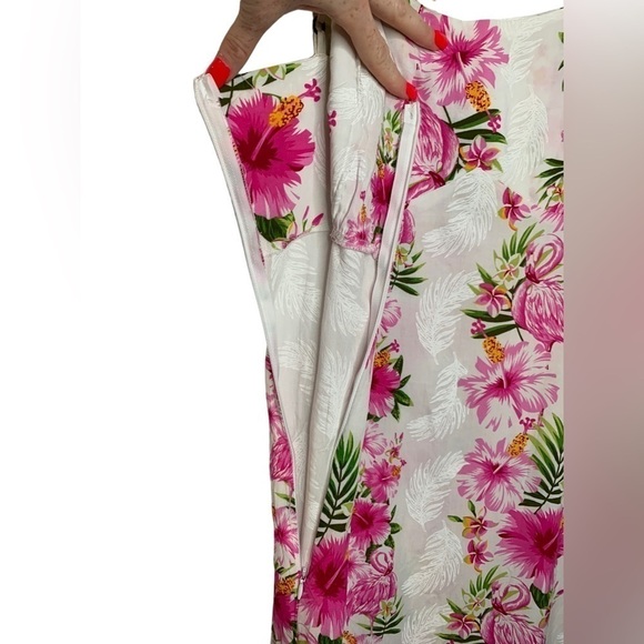 Hawii Hangover Mermaid Ruffle Dress Pink Hibiscus Flamingo Vine White Small - Picture 8 of 10